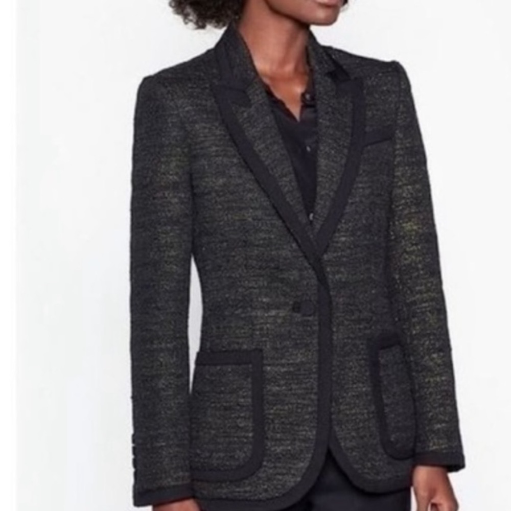Equipment Black Bodanne Tweed Gold Metallic Blazer Size 2